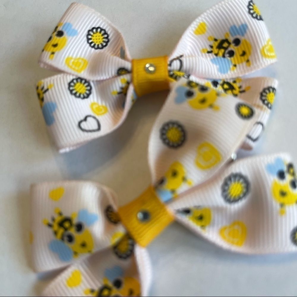 Bow pair hair bows accessories Honey bee love NEW
